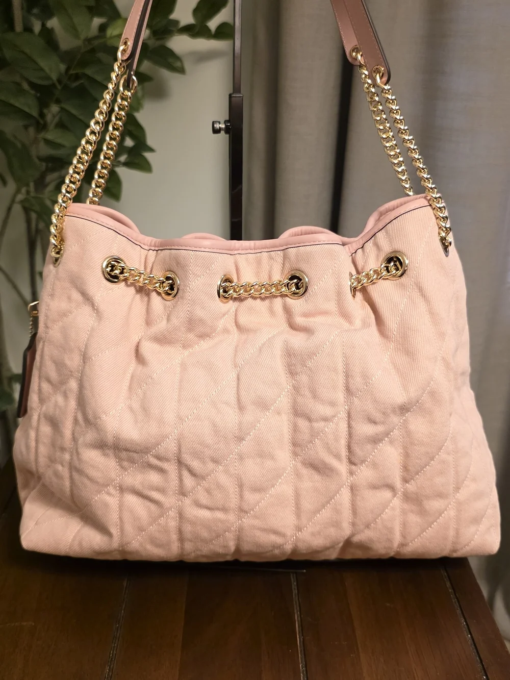 Coach Pink Denim Evelyn Quilted Shoulder Bag CER79